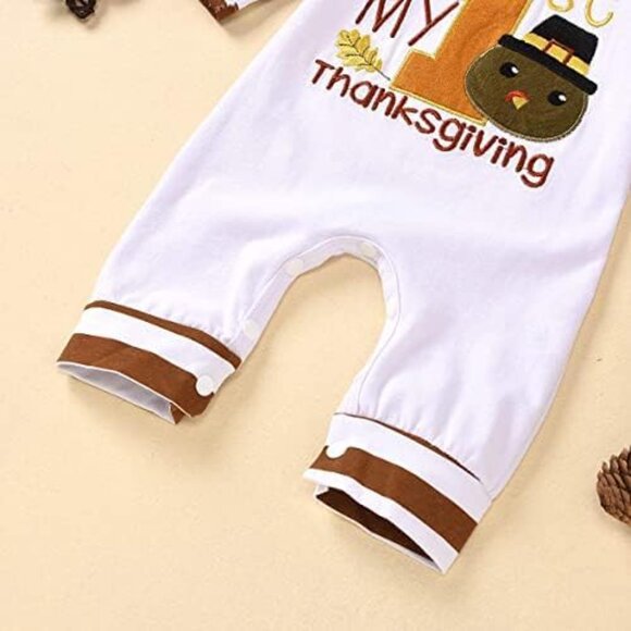 NEW! Baby Boy Girl My 1st Thanksgiving Long Sleeve Hoodie Romper Baby Clothes 😊 - Picture 4 of 5